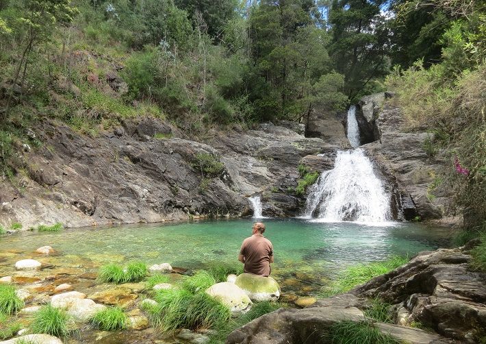 Pincho waterfall Serra D´Arga with a donkey